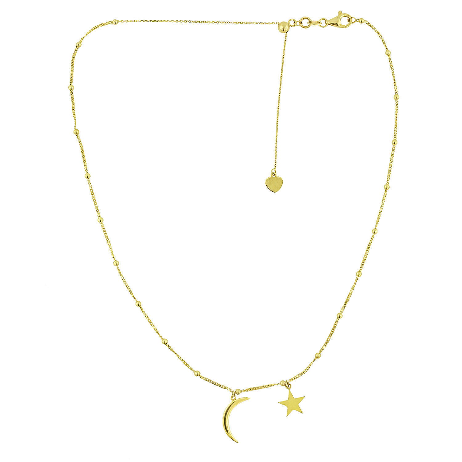 Lexzington - Home Of Prestigious Finds - 14K Gold Moon and Star Choker With Beads