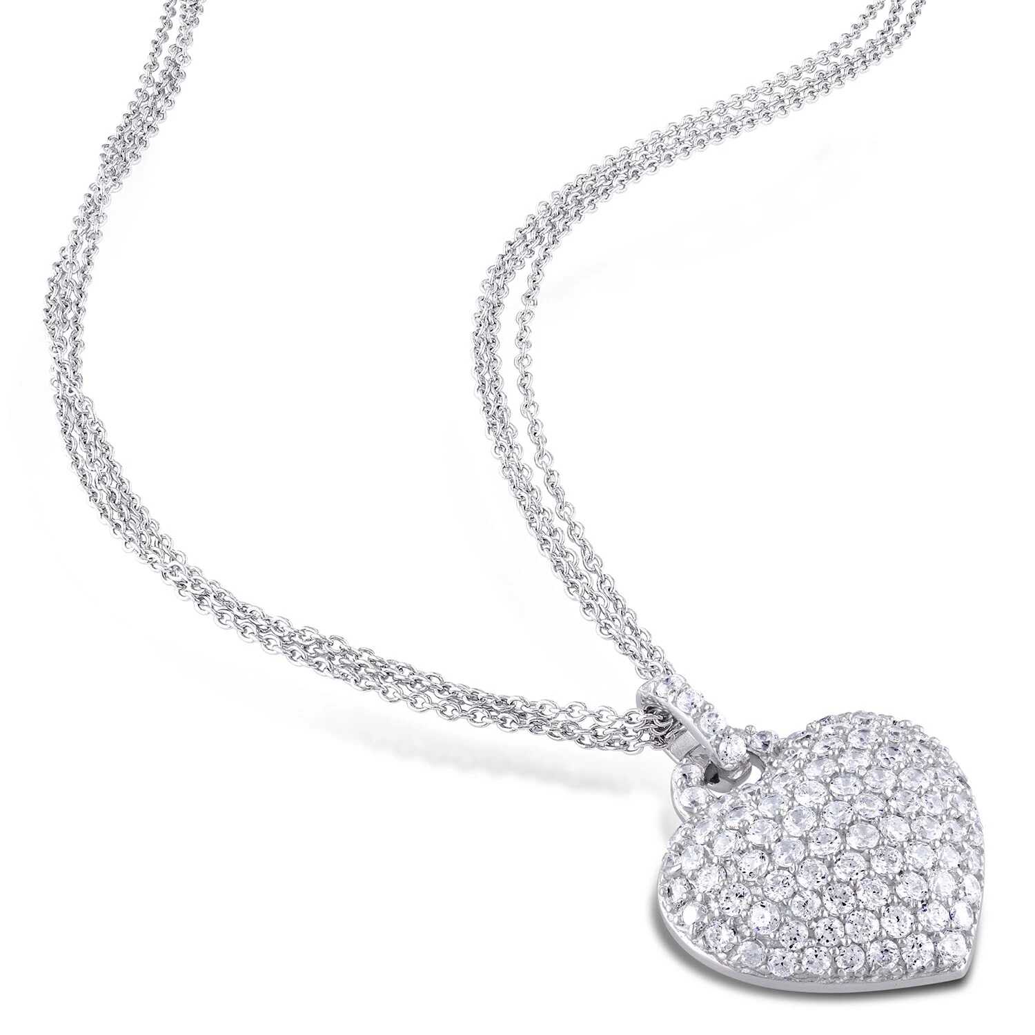 Lexzington - Home of Prestigious Finds - Created White Sapphire Heart Pendant in Sterling Silver