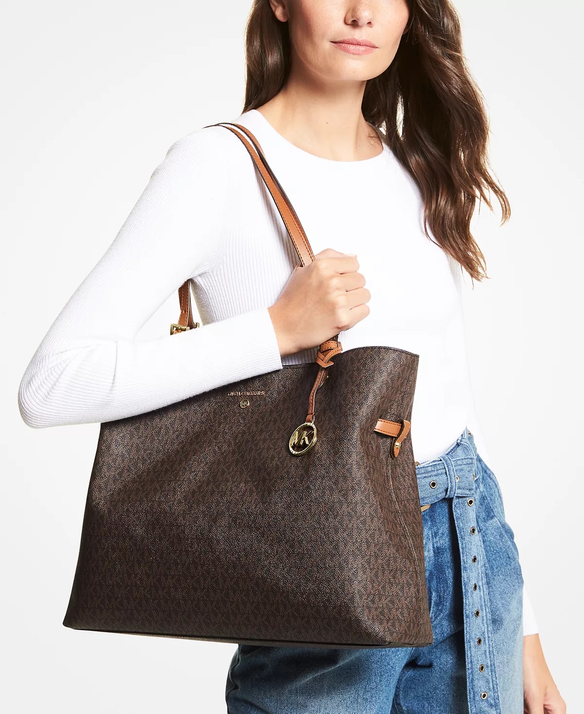 Túi Michael Kors Nữ Brown Signaturecoated Jet Set Large East West  Crossbody Bag